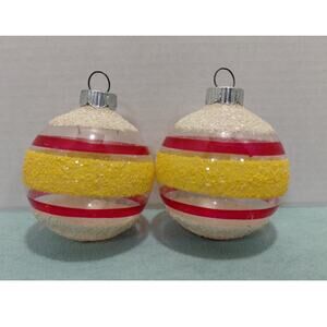 Vintage Shiny Brite Unsilvered Glass Christmas Ornament Mica Striped Made in USA